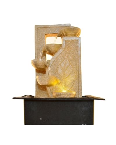 Image of Indoor Tabletop Water Fountain, Polyresin Cascading Waterfall Showpiece with Running Water and Light, Decorative Fountain for Home, Office, Living Room, Meditation, Vastu, Desk Decor