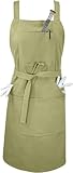Professional All-Purpose Apron, Cross Back + Fasten Buckle for Artist Kitchen Cooking, Adjustable M to XXL (100% Cotton Canvas - Thick Sturdy, Green)