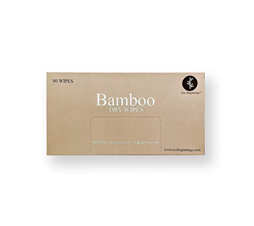 Eco Beginnings For Sensitive Skin 80 Disposable Unbleached Pure Bamboo Dry Cleansing Cloths in a Plastic-Free Box