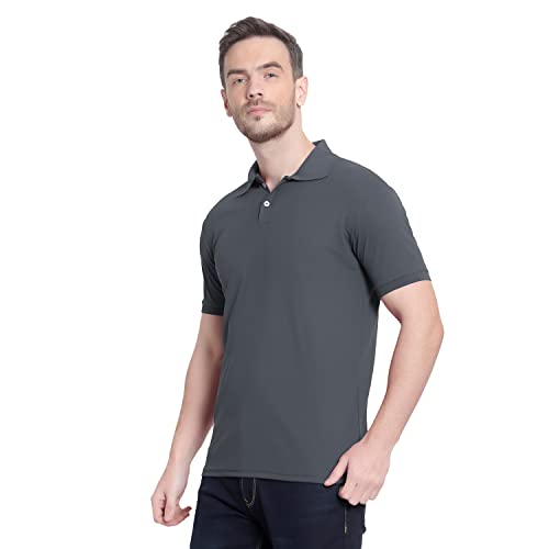 Image of Men's Poly Cotton-Matty Tshirt with Regular Fit Solid Pattern Half Sleeve Standard Length and Button Down Closure|Men's T-Shirts