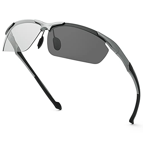 Spring Hinge Photochromic Polarized Sunglasses for Men and Women Al-Mg Metal Frame Sports Driving Glasses UV400 Protection Eyeglasses Anti Glare Eye Fatigue Golf Fishing Cycling Ultra-light Eyewear