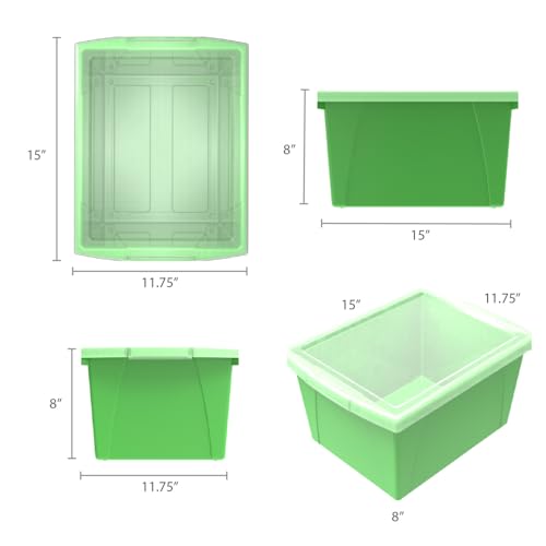 Image of Storex 4 Gallon Storage Bin with Lid - Plastic Classroom Organizer for Books and Supplies, Green, 1-Pack (61408F06C)