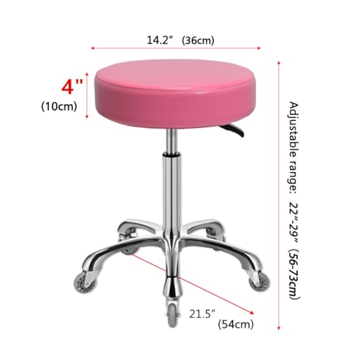 Image of Ainilaily Rolling Stool with Wheels, Heavy Duty 400 lbs Stool for Shop Guitar Lab Tattoo Workbench Medical, Adjustable Swivel Chair (Pink)