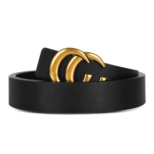 Image of Women's Fashion Classic Metal Buckle Leather Belt with Jeans Dress
