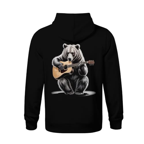 Kids Vintage Grizzly Bear Playing Guitar Boys Girls Lightweight Kangaroo Pocket Fleece Hoodies3