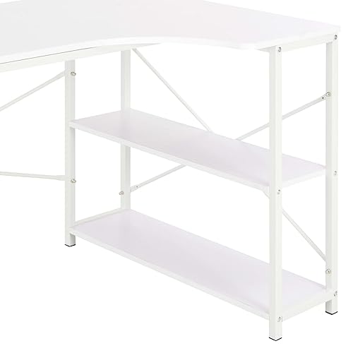 Bureau d'ordinateur blanc stable table de bureau robuste avec étagères - 7