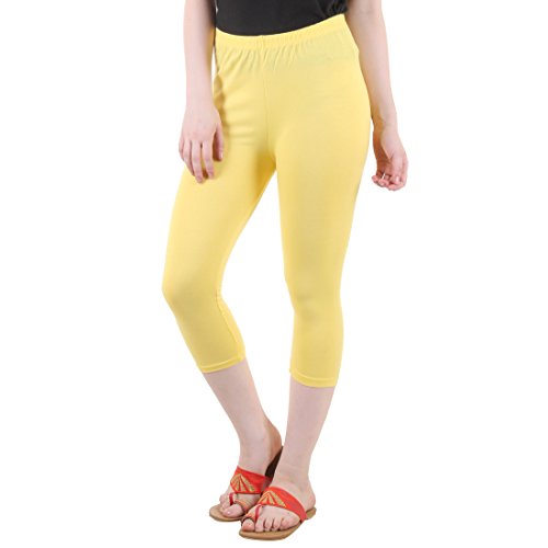 Image of DIAZ Women's Super Combed Cotton Elastane Stretch Slim Fit Capri- Lemon