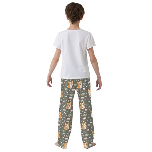 Corgi Dog Bones Print Boys Long Pants Soft Trousers Elastic Waist Kids Lounge Bottoms with Pockets S-XL3