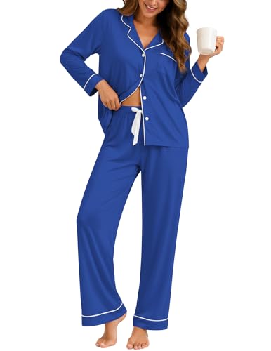 Image of ZMJ Womens Pajamas Sets 2 Piece Long Sleeve and Pant Pj Sets Button Up Sleepwear