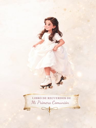 Libro de recuerdos de Mi Primera comunión: Patinadora | Álbum comunión niña | Libro de firmas y fotos | Recuerdos de Primera Comunión | Regalo original y elegante | Premium