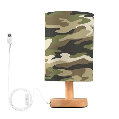 SDMKA Camouflage Pattern Bedside Table Lamp for Bedroom, Minimalist Nightstand Lamp with Round Fabric Shade for Living Room, Office, No Bulb Required