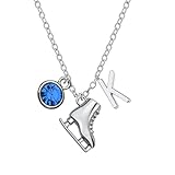 Personalized Figure Skating Necklace with Engraved Pendant, Ice Skating Charm Jewelry Gift for Girls, Teens, Women, and Figure Skaters (Initial & Birthstone)