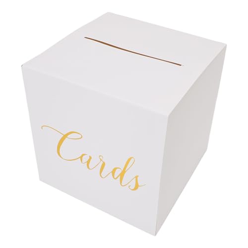 NOENNULL White Elegant Card Receiving Box with Blank Cards for Wedding Party Graduation, 22x22x22.5cm Simple Assembly for All Occasions, White