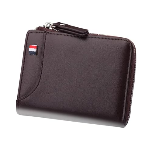 men's wallet PU Leather Short Wallet for Men Casual Zipper Coin Pouch Compact Stylish Design(Brown)