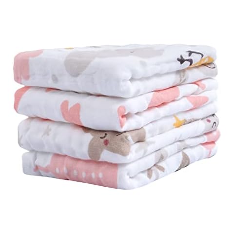 Viviland Baby Washcloth Face Cloths 4 Pack, Breathable Absorbent Soft 25 x 50 cm Burp Cloths, 6 Layers 100% Cotton Muslin Squares for Babies, Reusable Newborn Wash Cloth for Face & Body Cleaning Cover