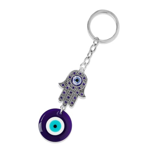 Storite Blue and Silver Dual Hamsha Hand Evil Eye Keychain for Bike/Car Gifting with Key Ring Anti-Rust (Hamsa Hand with Blue Pendant)