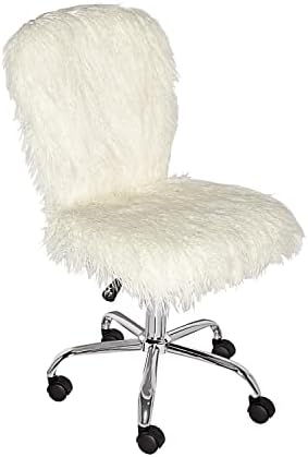 Linon Cora Faux Flokati Armless Office Chair, White