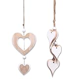 2 Stück Herz Deko Holz Anhänger | Fensterdeko Hängend | Rustikale Holz-Deko für Hochzeit, Valentinstag & Wohnzimmer | Wandbehang & Hängedeko | Natürliche Holzdeko zum Aufhängen