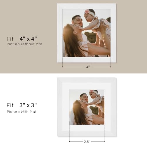 4x4 Oak Wood Picture Frame - 4"x4" Photo Frame, 4x4 Picture Frame Wood, Natural Solid Wooden Picture Frames for Wall Art Photo and Prints(3 Pack, White)