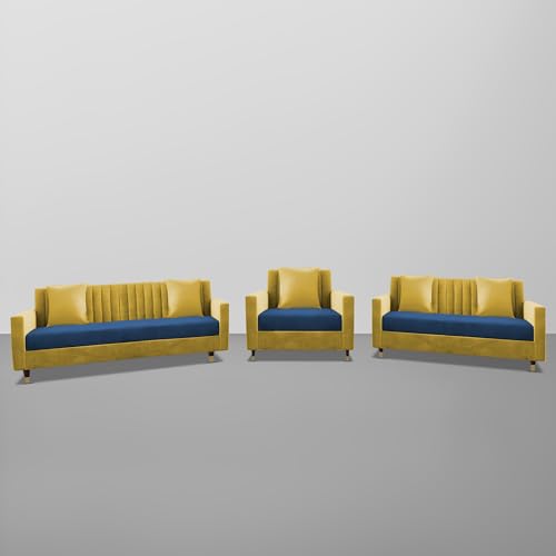 Image of Casaliving Garcia 3+2+1 Seater Sofa Set for Living Room (Blue Yellow Colour) Premium Fabric Sofa