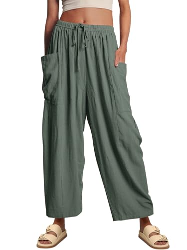 YKR Wide Leg Pants Woman Casual Loose Lightweigt Beach Palazzo Harem Pants Flowy Pants 2024 Green 2XL