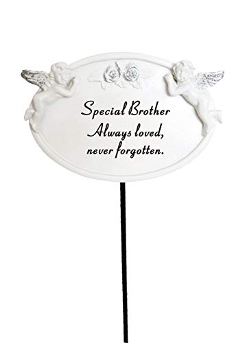 Brother White & Silver Twin Cherub Memorial Stick, Remembrance Spike, Tribute, Plaque Stake.