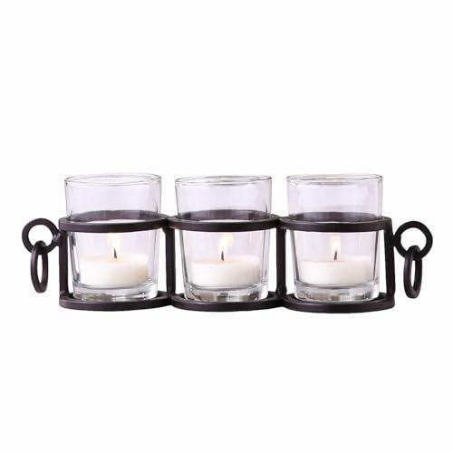 Image of HOSLEY Clear Glass Tealight Candle Holders| Black Tealight Candle Holders with Glass Holders Perfect for Home Decor Tabletop Centerpiece| Pack of 1 with Pack of 3 Tealights