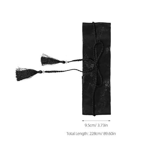 LOGOFUN Japanese Kimono Waistband Adjustable Vintage Embroidered Wide Belt with Braided Tassel for Women Cosplay Party Supplies - Black3