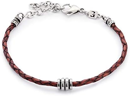 Handmade Leather Bracelet For Men Brown - Genuine Leather Cuff Bracelet For Men Set With Silver Plated Bead - FITS 7"-7.75" WRIST SIZE