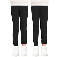 Witwot 2 Pack Girls Fleece Lined Leggings Thermal Winter Trouser Pants 9-10 Years Black