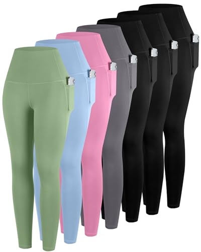 Image of ATHVOTAR Leggings with Pockets for Women, 7 Packs High Waisted Workout Tummy Control Yoga Pants