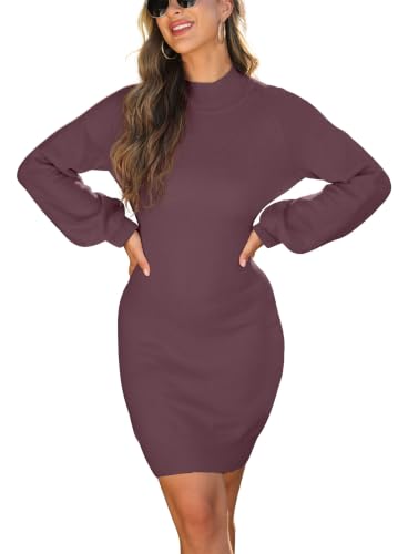 Image of GRECERELLE 2026 Womens Fall Winter Mock Neck Mini Pullover Sweater Dress | Long Sleeve Ribbed Knit Bodycon Fit for Parties Date Holidays Daily(XS-2XL)