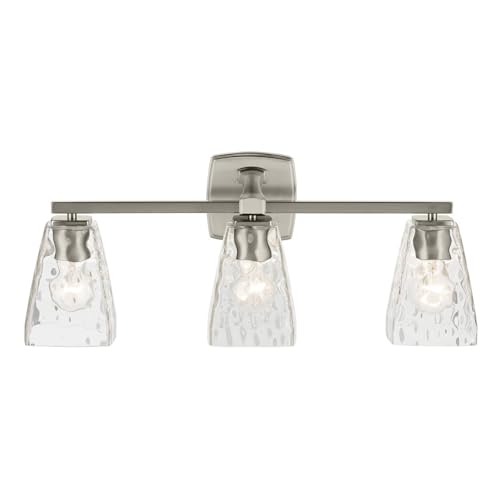 Image of Kichler Marant 21.25 inch 3-Light Bathroom Vanity Light Fixture with Clear Water Glass in Brushed Nickel for Over Mirror, Modern Steel Frame (21.25 inch W x 9.5 inch H), 55216NIWTR