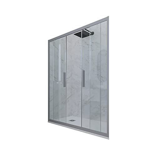 Puerta de ducha deslizante en nicho 170 CM de PVC Plata H 200 Vidrio Transparente mod. Glam