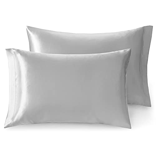 Satin Pillow Cases Set of 2 | Grey Satin Pillowcase for Hair and Skin | Silver Grey, Queen Pillow Case Covers, 20 x 30 Inch â€“ Satin Weave Silky Comfort | Reduce Skin Irritation & Tame Frizzy Hair