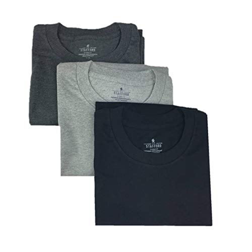 Stafford Men’s Tall/Extra Tall 100% Heavy Weight Cotton Crew Neck Undershirts, Black and Grey, Short Sleeve, 3 Pack (XLT (Extra Large Tall))2