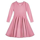 Mightly Girls' 3/4 Sleeve Skater Dress | 95% Organic Cotton, Colorful Twirl Dress with Side Pockets, Ideal for School, Birthday Parties, and Play, for Kids, Fair Trade Certified, Ballet Pink, 5