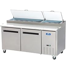 Arctic Air APP71R 71-Inch Two Solid Door Pizza Prep Table With Refrigerated Base, 21 Cubic Feet, Stainless Steel, 115v