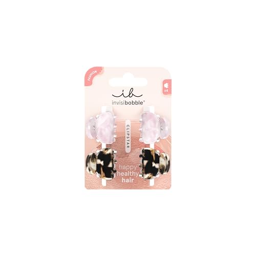 invisibobble CLIPSTAR 4 pinzas para el pelo pequeñas, color rosa y marrón, diseño de leopardo para niñas, antideslizantes, diseñadas en el corazón de Múnich