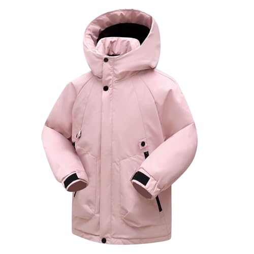 Regenjacke Kinder Winterjacke Mädchen Warme Daunenjacken Wasserdichte Skijacke Winddich Wanderjacke Mode Jacke Casual Outdoorjacke Sport Mantel Funktionsjacke Puffer Jacket Thermojacke Rosa 160