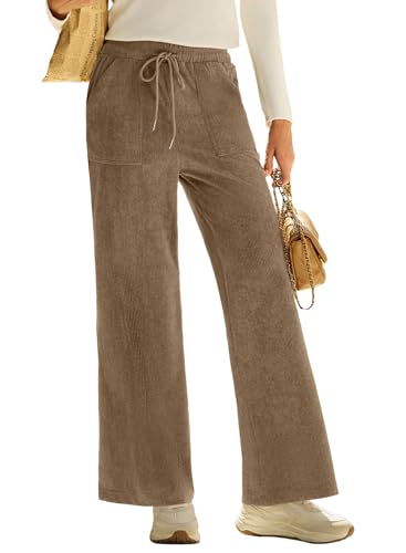 EVALESS Women Corduroy Pants Wide Leg Casual High Waisted Straight Leg Baggy Trousers4