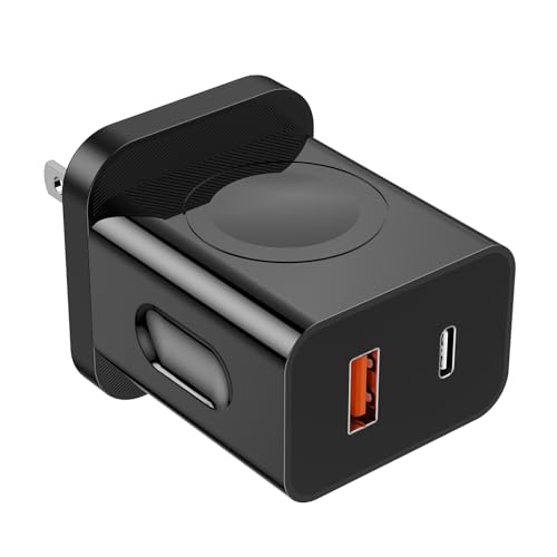 QTHN 20W for Apple Watch Charger, PD 3-in-1 Portable Fast Charger with Magnetic Wireless Charging, Dual Ports USB C Wall Charger Block Compatible with iPhone, Tablet, Apple Watch Series,Black