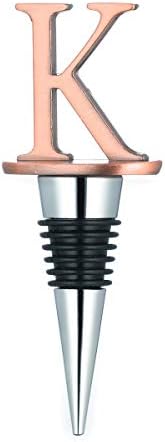 Wine Stoppers,Reusable Wine Bottle Stoppers,Stainless Steel Letter Wine Stopper, Food Grade Silicone Material Decorative Wine Stoppers Funny Gift -Bronze Color (Letters K)