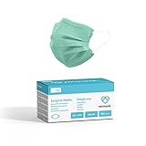 3 capas de tejido no tejido Mascarillas Quirúrgicas Tipo IIR, VERDE, 50 unidades, hechas en España, ≥98% filtración BFE, a norma UE/UNE EN-14683:2019+AC:2019