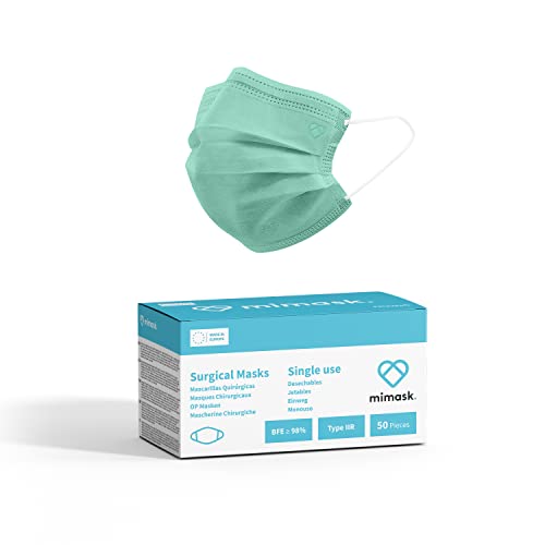 Masques Chirurgicaux Type IIR MiMask, Vert, 50 pcs, ≥98% BFE, fabriqués en Europe, Norme UE EN-14683:2019+AC:2019 Cover