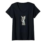 Femme Caricature   Chat Bengale Argent avec Oiseaux   Chats   Drôle T Shirt avec Col en V