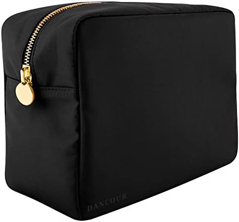 DANCOUR Large Makeup Bag - Travel Toiletry Bag For Women - Black Makeup Bag - Large Makeup Pouch - Nylon Cosmetic Pouch Bag - Makeup Organizer - Big Makeup Bag Preppy Make Up Bags For Women and Girls