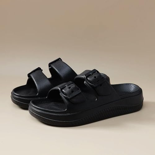 ERWOQ ​​Sandalias de Verano con Suela Blanda y Hebilla Doble para Mujer, Chanclas Planas de tacón para el hogar
