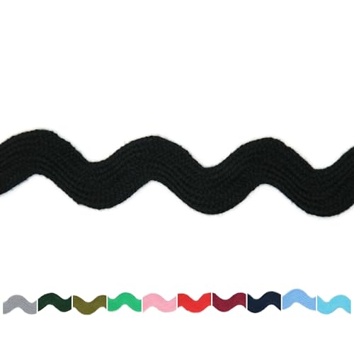 Jacob Bicerri Cotton RIC Rac Trim - 3/4 Inch - 27 Yards - Wave Bending Fringe Trim Cotton Lace Ribbon RIC Rac Trim for Sewing Clothes Gift Wrapping Home Party Decoration CTR0210, Black