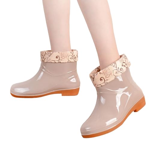 Rain Boots Women Waterproof Rubber Ankle Rain Boots for Ladies Fashion Wide Width Short Tube Rainboots with Comfort Insole Non Slip Outdoor Work Garden Shoes for Fishing Gardening Farming (Khaki, 7)